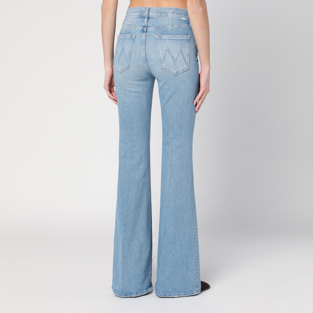 Mother Flared Light Blue Cotton Denim Jeans with Faded Effect light blue