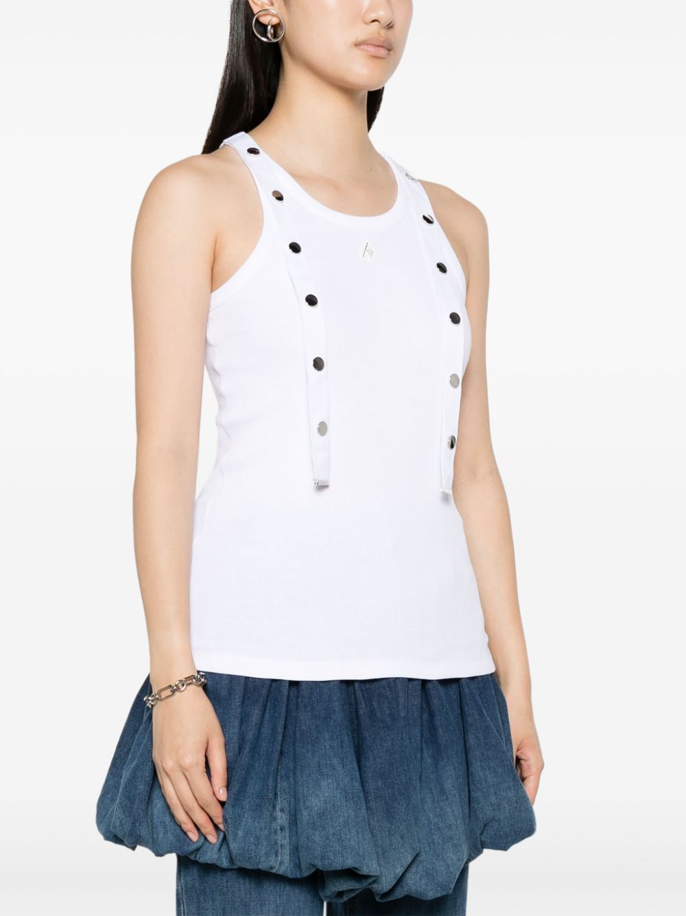 The Attico Ribbed-Knit Embellished Cotton Tank Top White