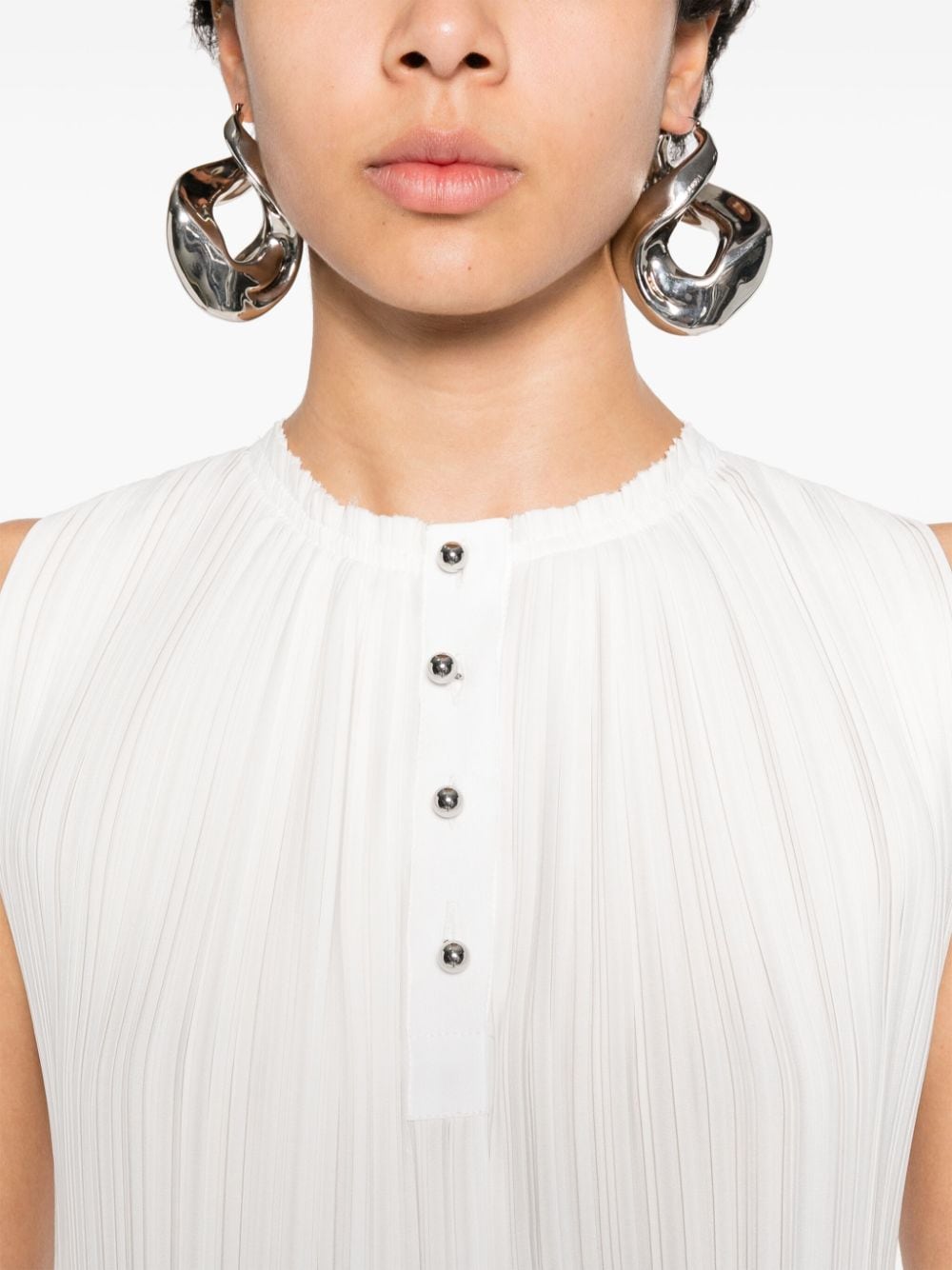 Lanvin Pleated Crepe de Chine Sleeveless Top White White