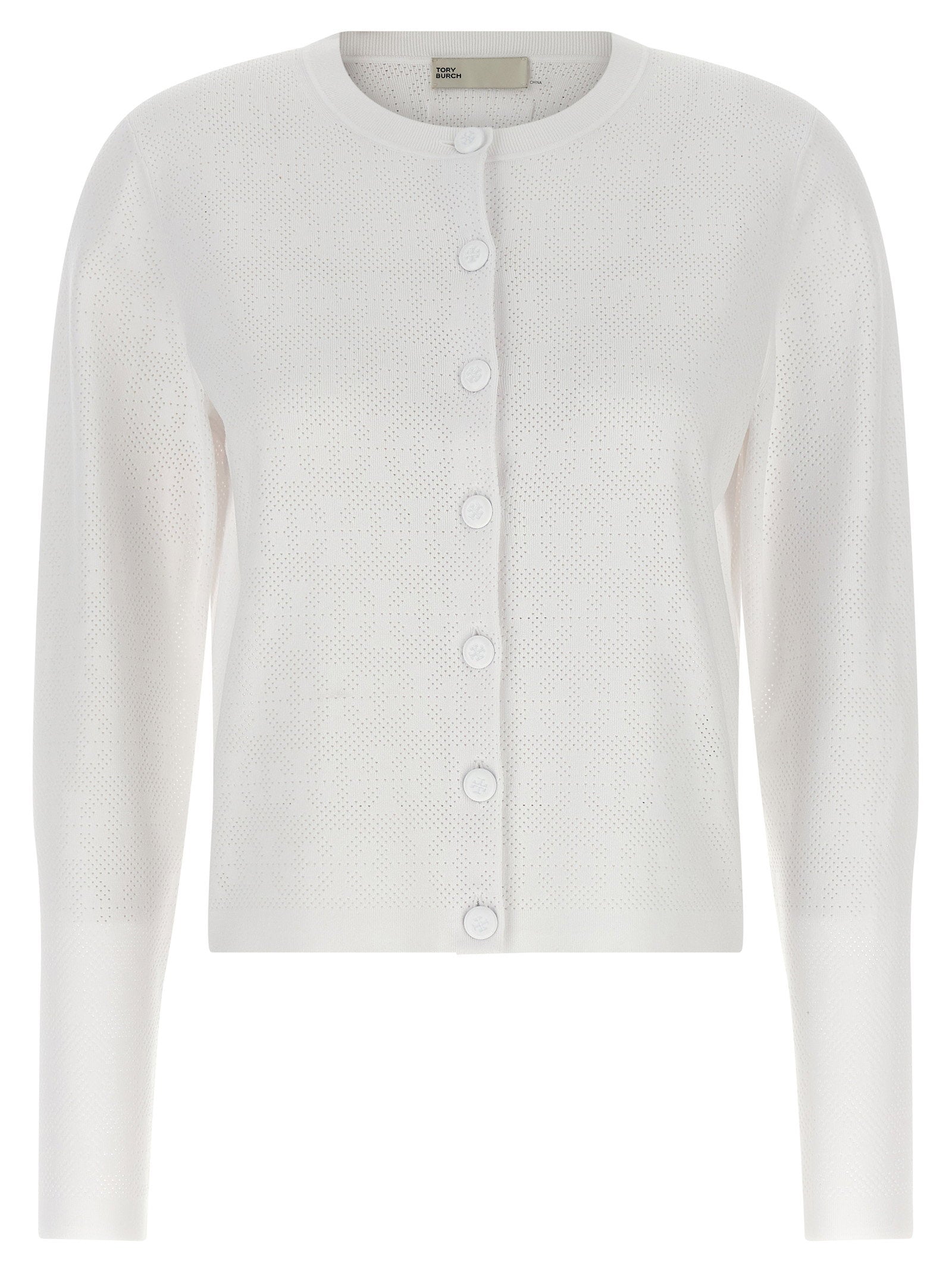Tory Burch Pointelle Viscose Cardigan White