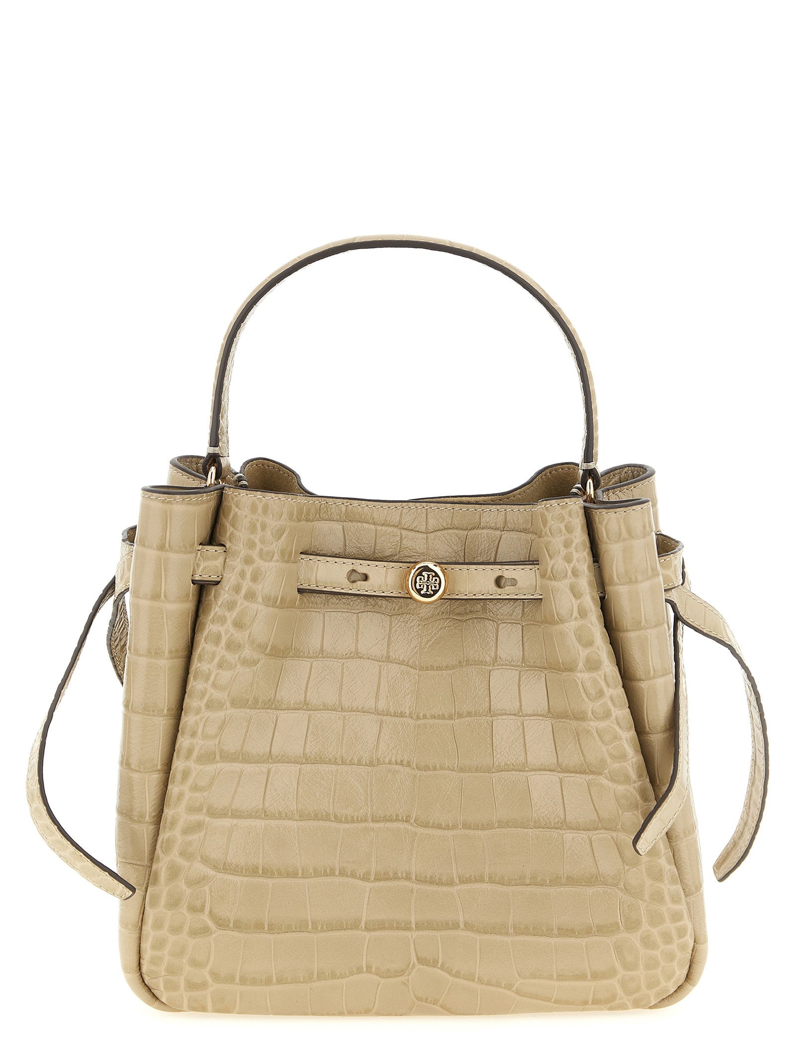 Tory Burch Romy Small Bucket Bag Beige