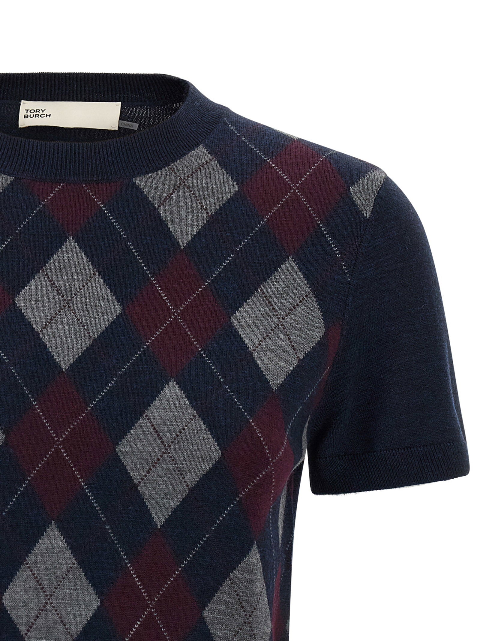Tory Burch Argyle Sweater Blue