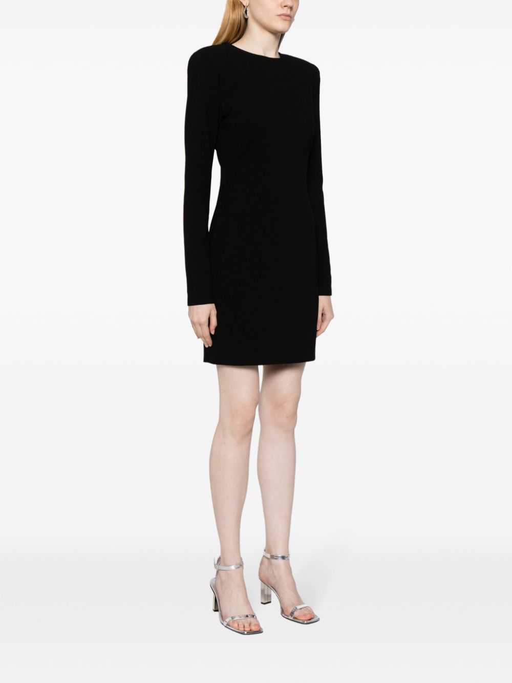 Victoria Beckham Stretch-Crepe Virgin Wool Dress with Shoulder Pads Black