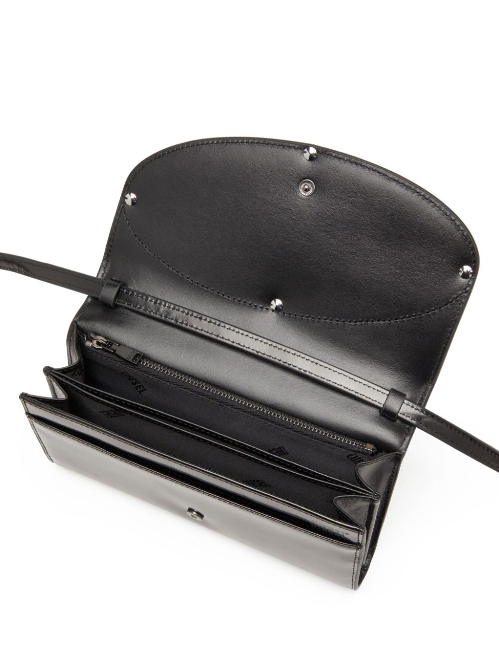 Diesel 1DR Black Calf Leather Wallet on Chain with Waist Strap Black