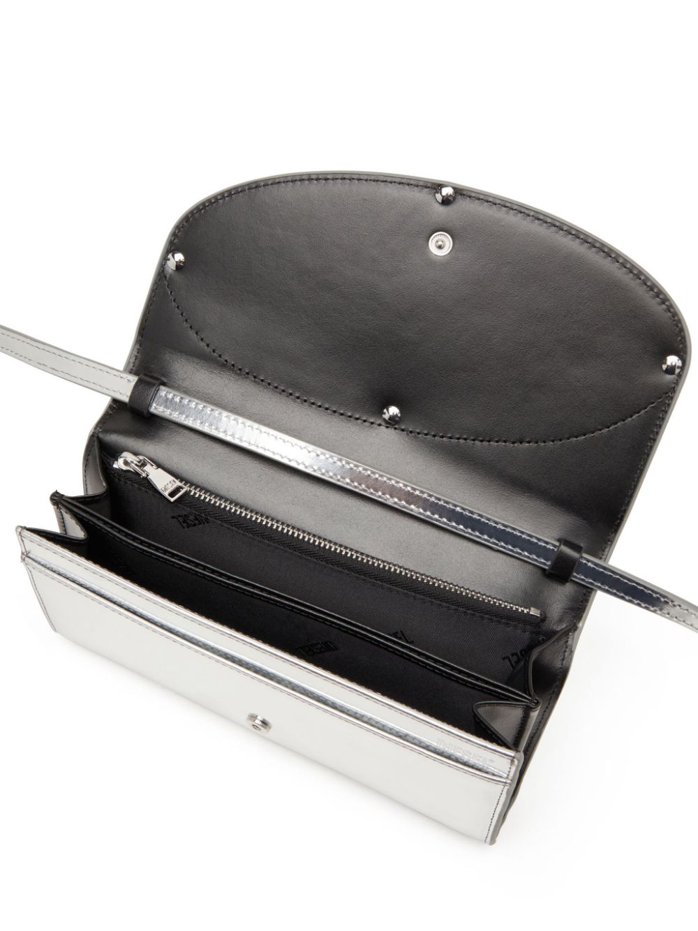 Diesel 1DR Silver Calf Leather Wallet on Chain with Adjustable Strap Silver