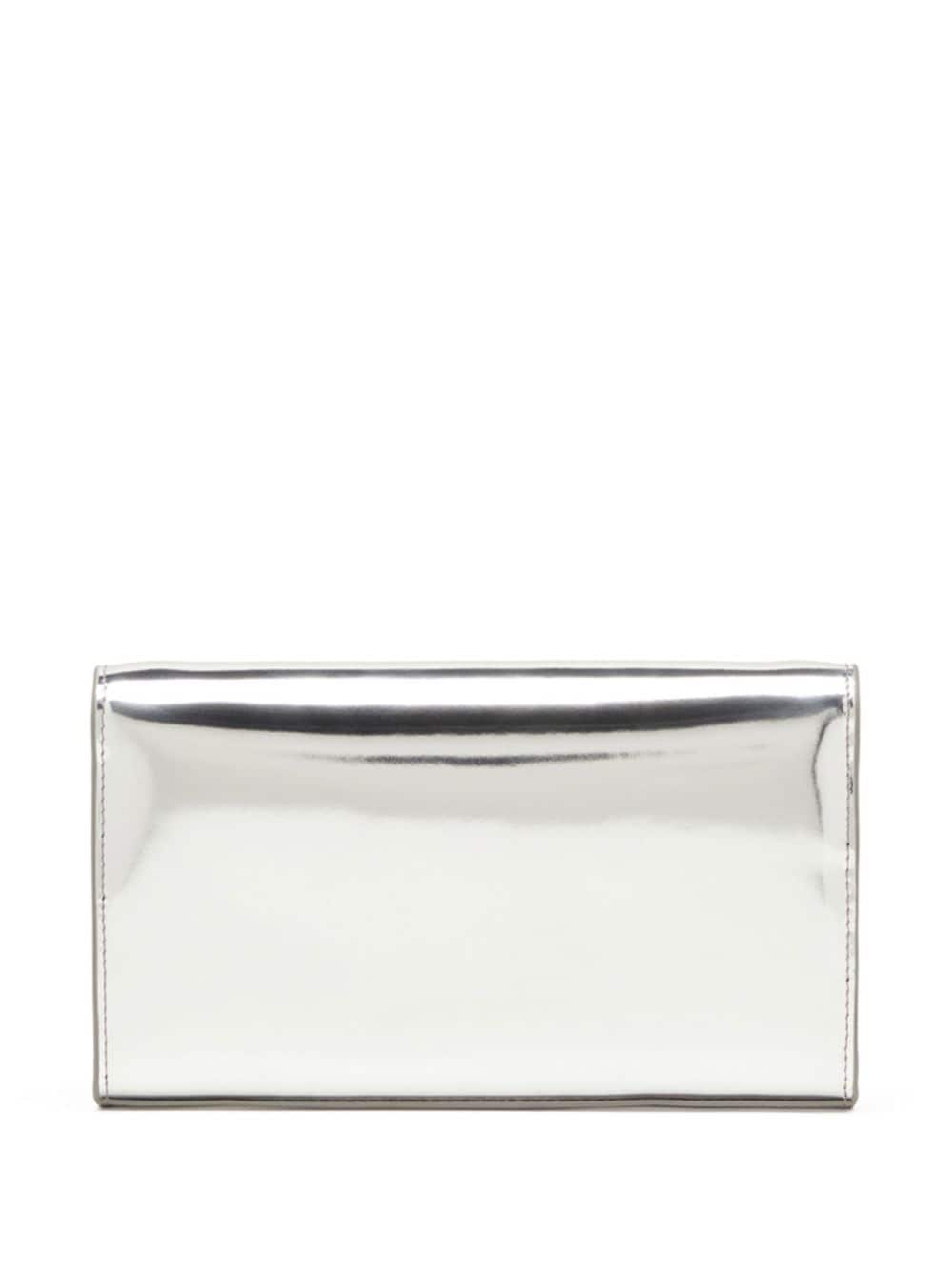 Diesel 1DR Silver Calf Leather Wallet on Chain with Adjustable Strap Silver
