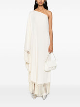 Taller Marmo Pre One-Shoulder Fringed Crepe Kaftan Dress Ivory