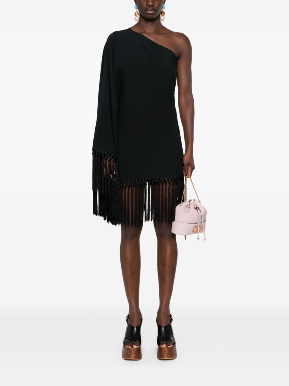 TALLER MARMO PRE Fringed Short Dress Black