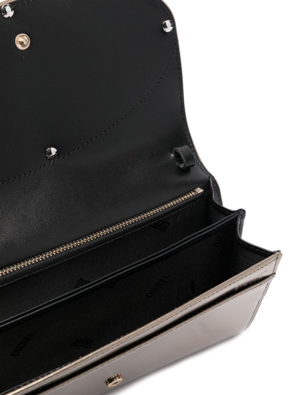 Diesel 1DR Metallic Gold Leather Wallet on Chain Golden