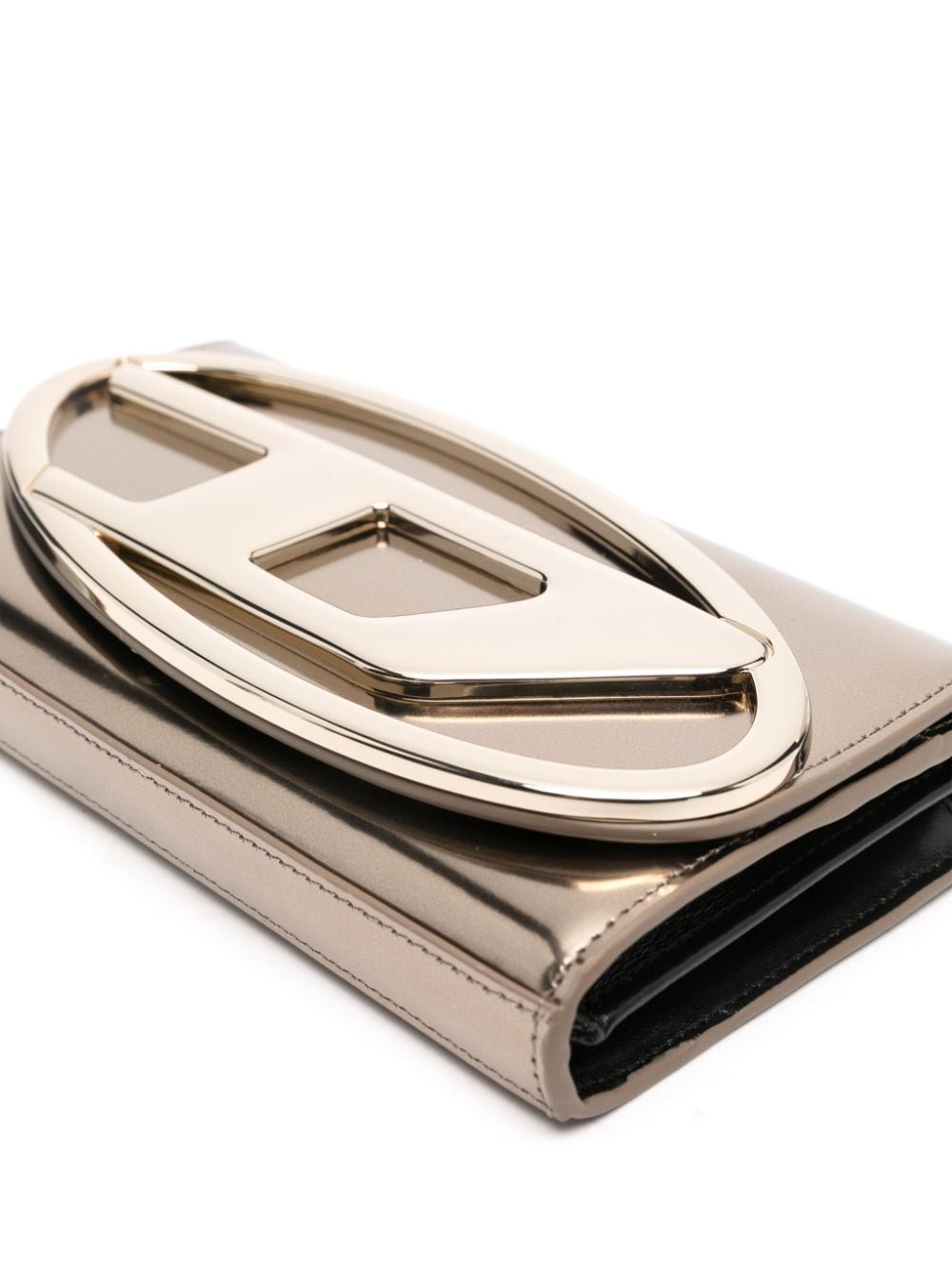 Diesel 1DR Metallic Gold Leather Wallet on Chain Golden