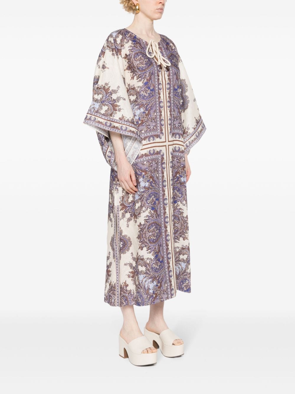 Zimmermann Paisley Print Linen Midi Dress Purple