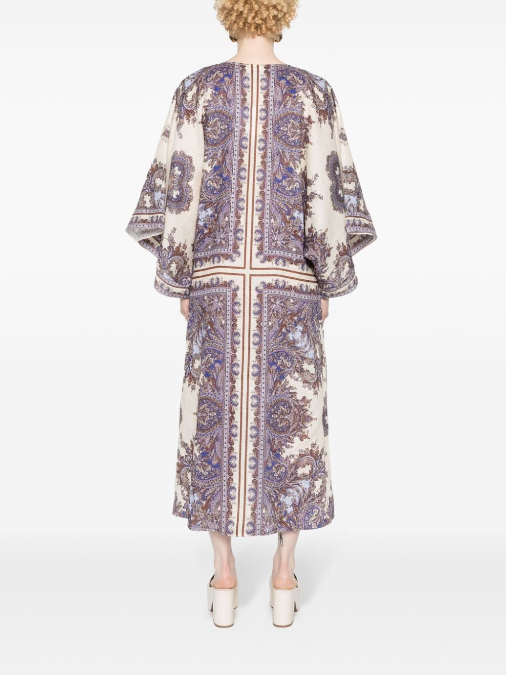 Zimmermann Paisley Print Linen Midi Dress Purple