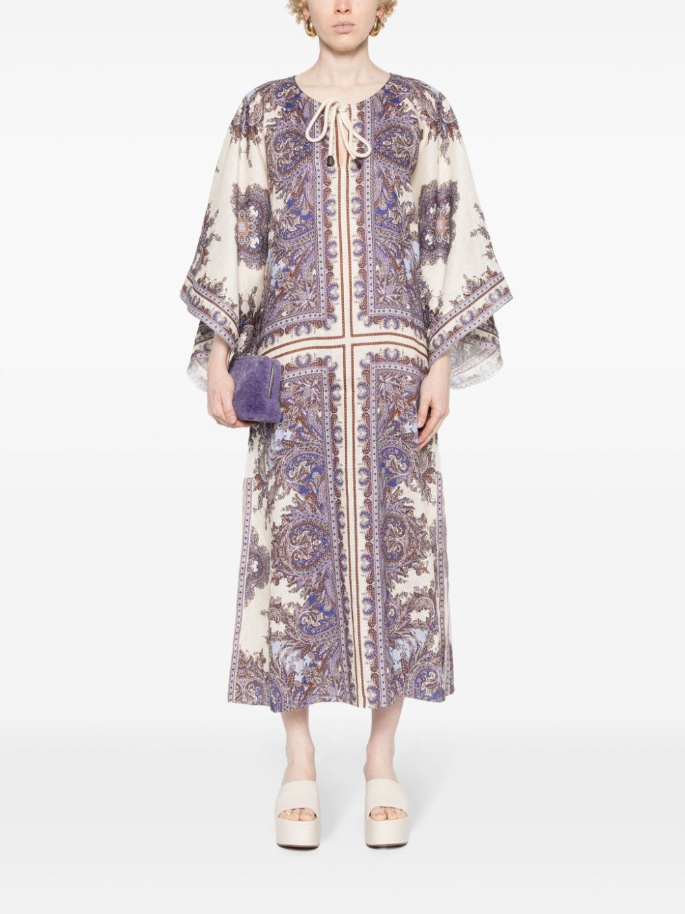 Zimmermann Paisley Print Linen Midi Dress Purple