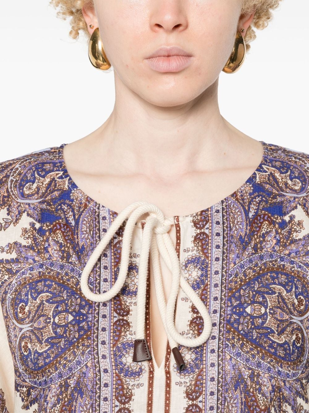 Zimmermann Paisley Print Linen Midi Dress Purple