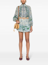 Zimmermann High-Waist Paisley Linen Shorts Green