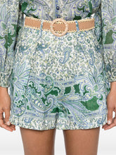 Zimmermann High-Waist Paisley Linen Shorts Green