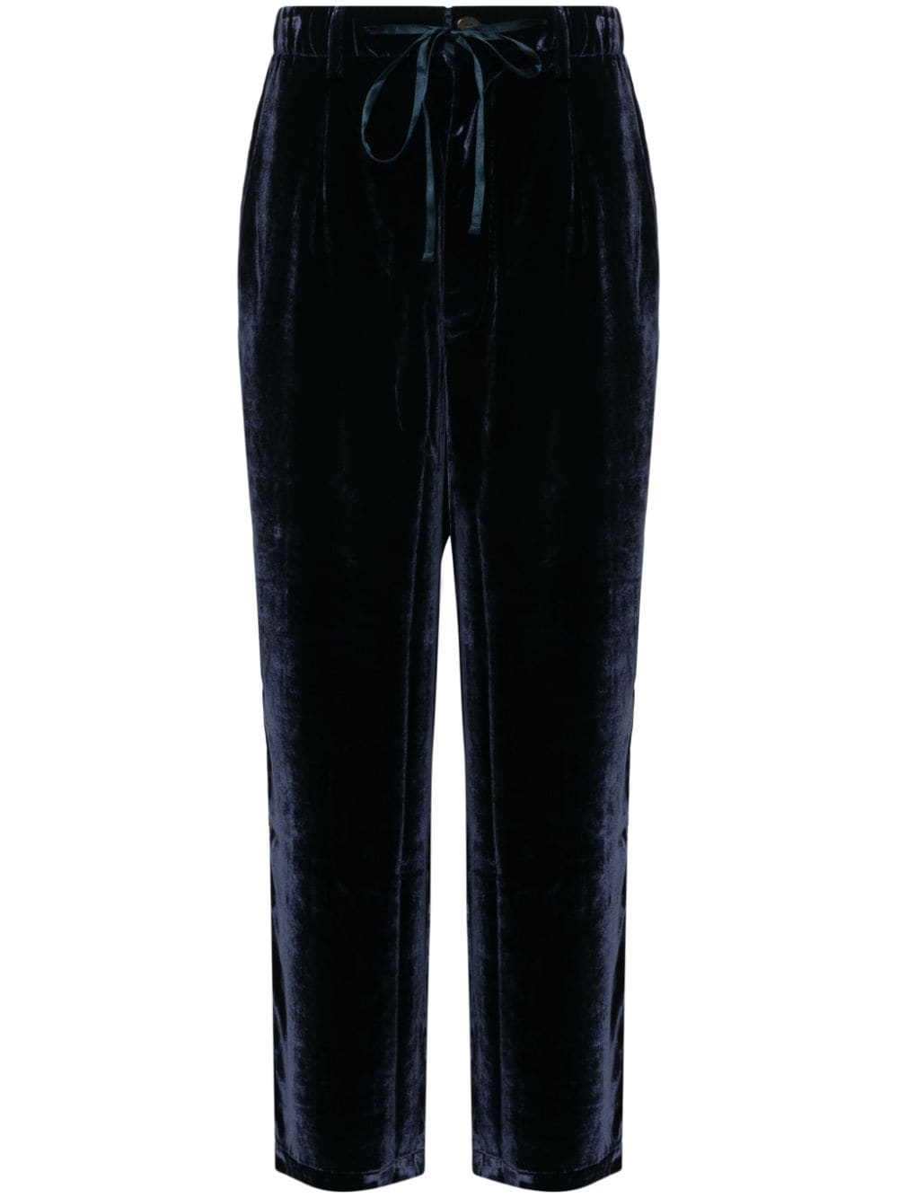 Pierre Louis Mascia Wide-Leg Velvet Trousers with Piped Detailing Blue