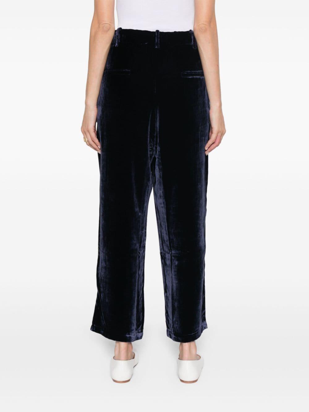 Pierre Louis Mascia Wide-Leg Velvet Trousers with Piped Detailing Blue