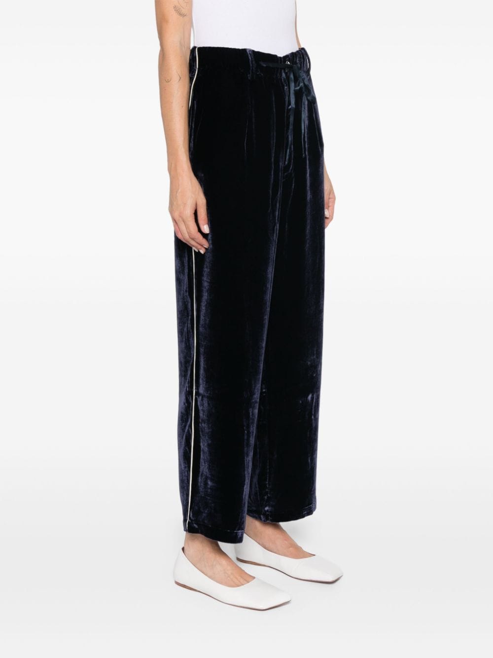 Pierre Louis Mascia Wide-Leg Velvet Trousers with Piped Detailing Blue