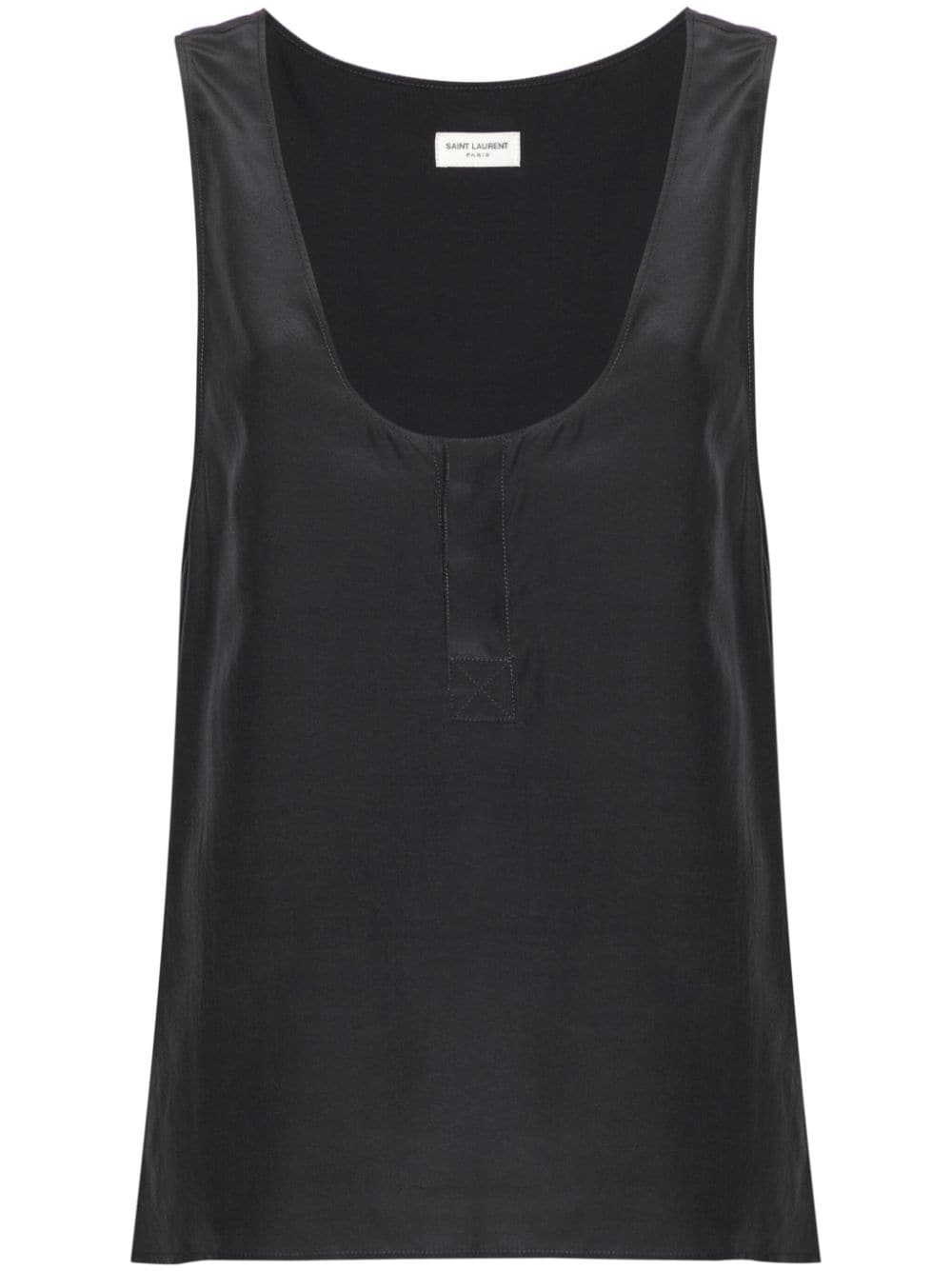 Saint Laurent Silk Satin Sleeveless Henley Top Grey