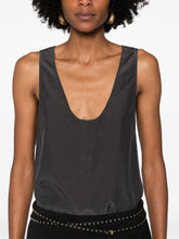 Saint Laurent Silk Satin Sleeveless Henley Top Grey