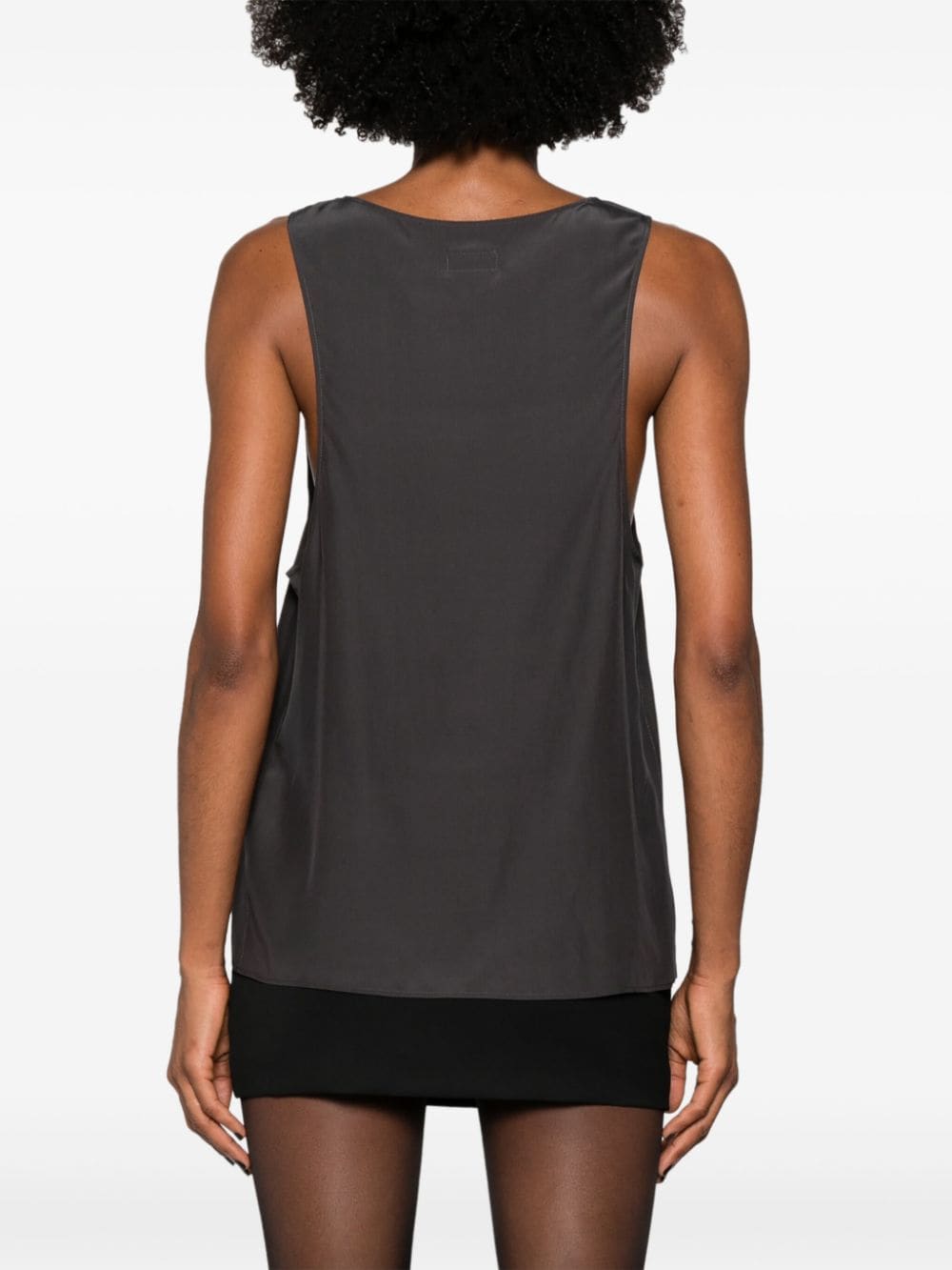 Saint Laurent Silk Satin Sleeveless Henley Top Grey