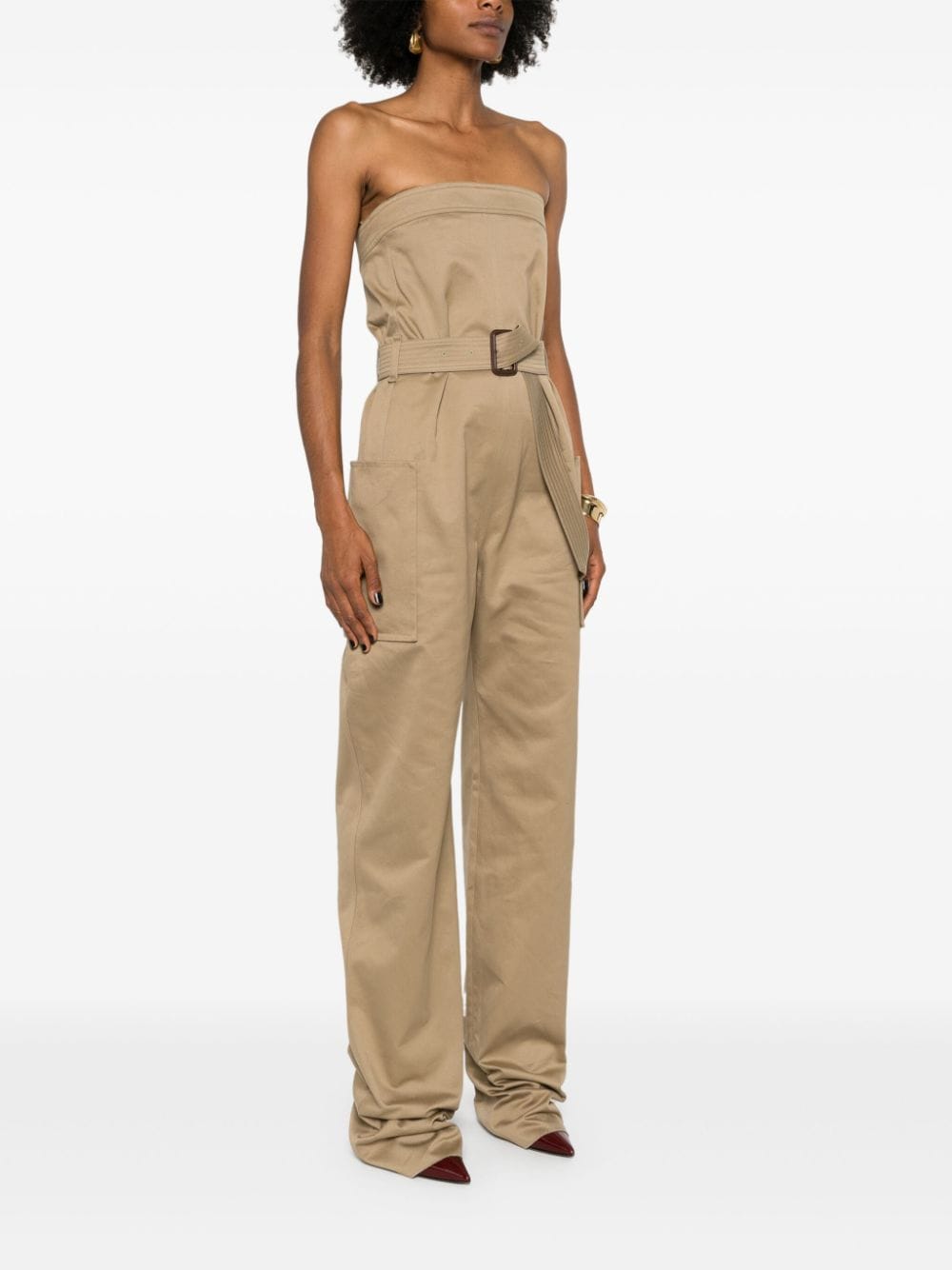 Saint Laurent Cotton Gabardine Jumpsuit Beige