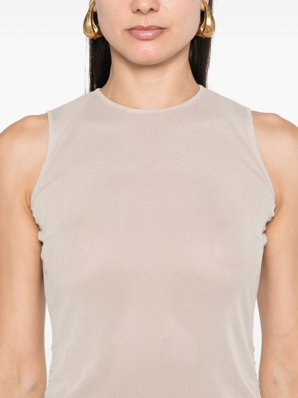 Saint Laurent Ruched Semi-Sheer Tulle Mini Dress Beige
