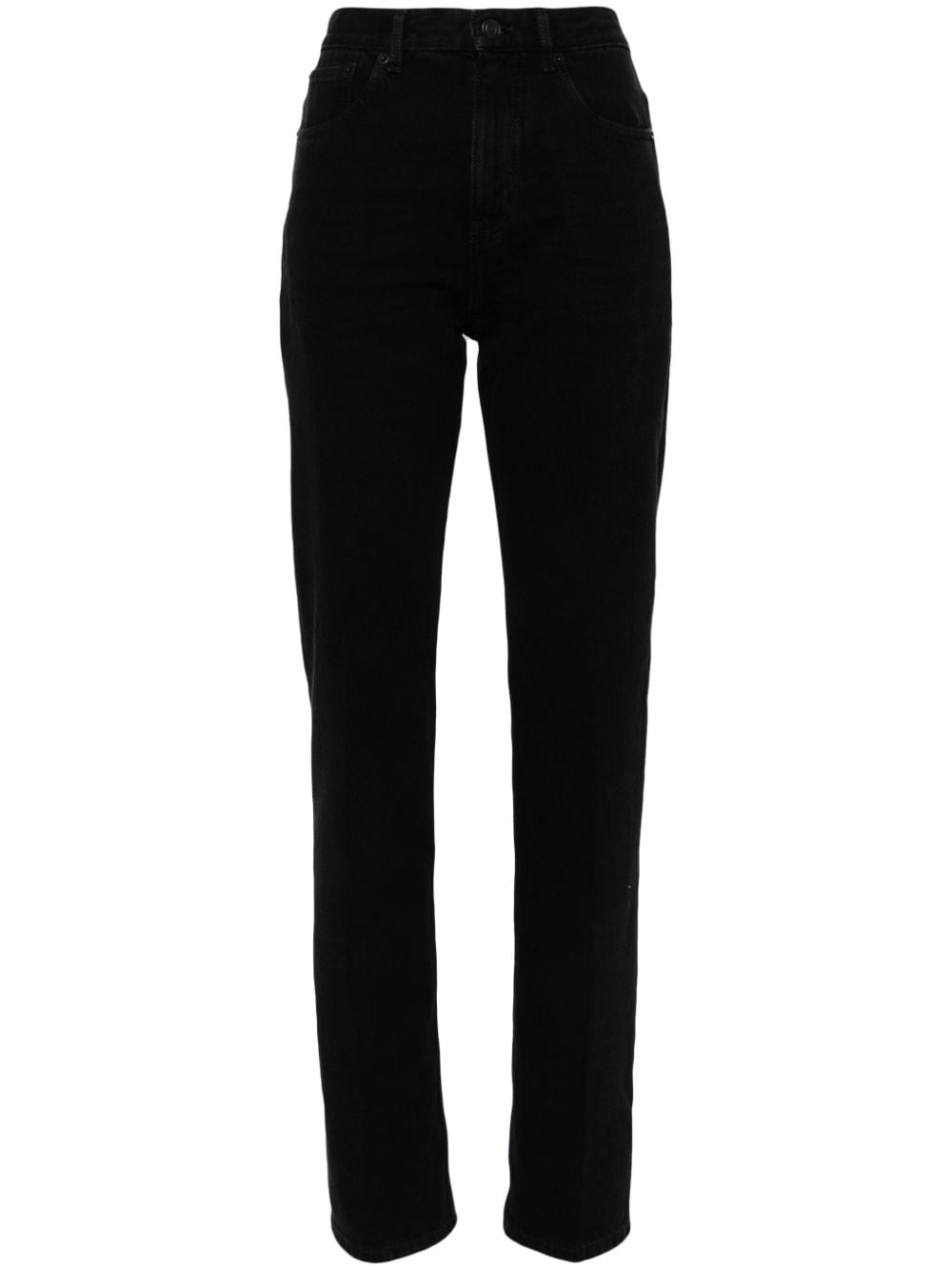Saint Laurent Straight-Leg Black Denim Jeans with Logo Patch Black