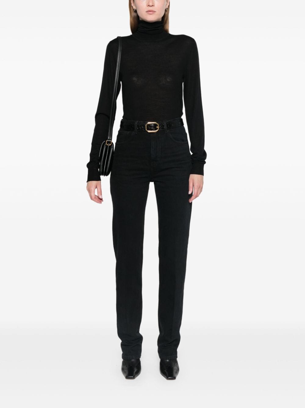 Saint Laurent Straight-Leg Black Denim Jeans with Logo Patch Black