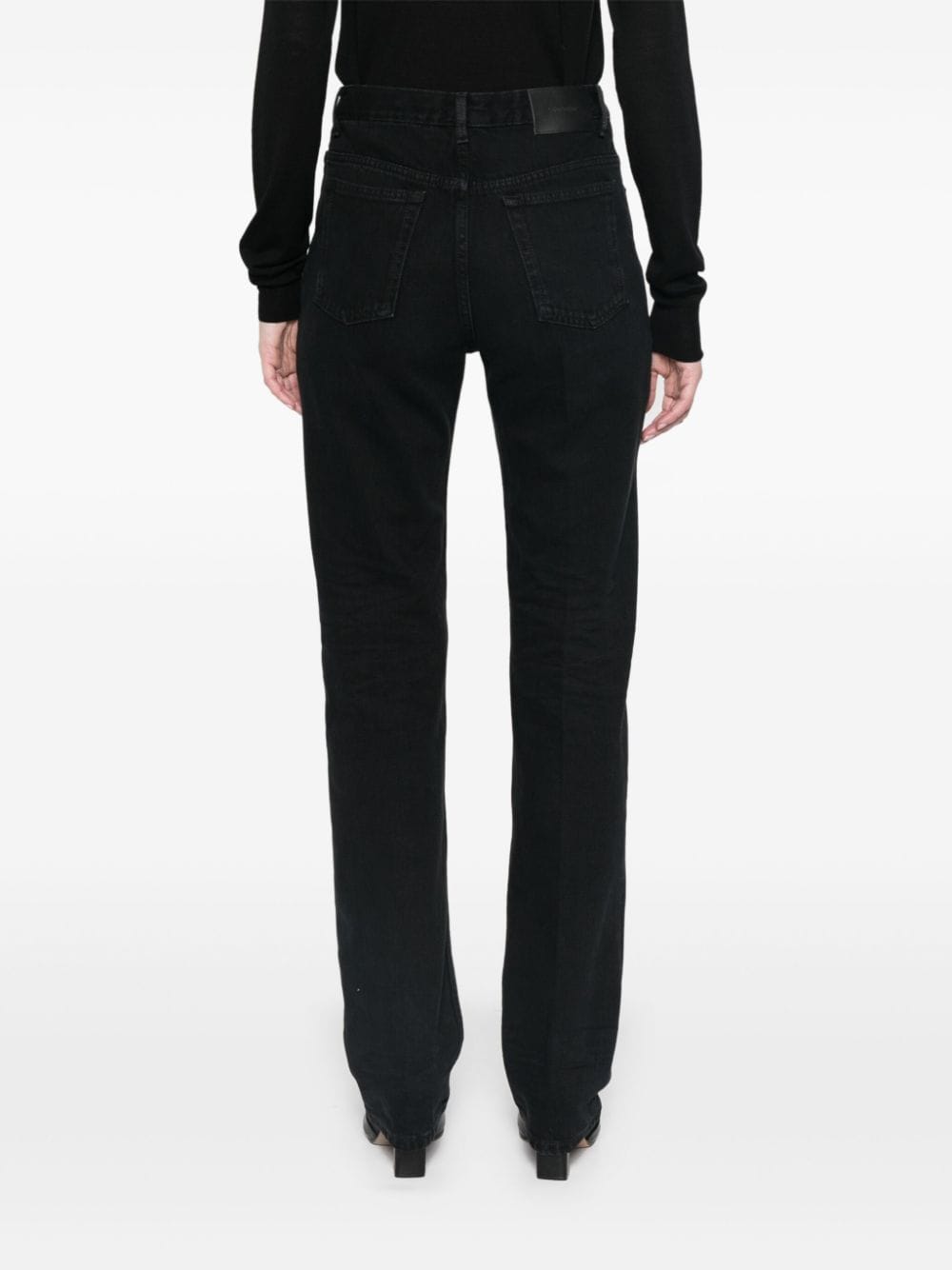 Saint Laurent Straight-Leg Black Denim Jeans with Logo Patch Black