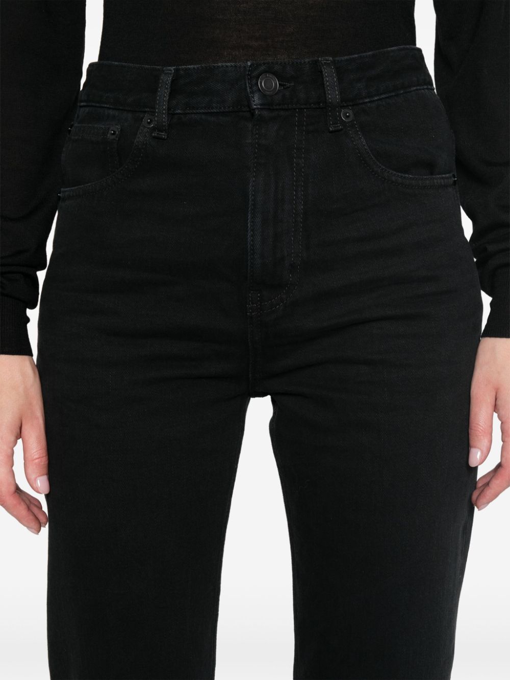 Saint Laurent Straight-Leg Black Denim Jeans with Logo Patch Black