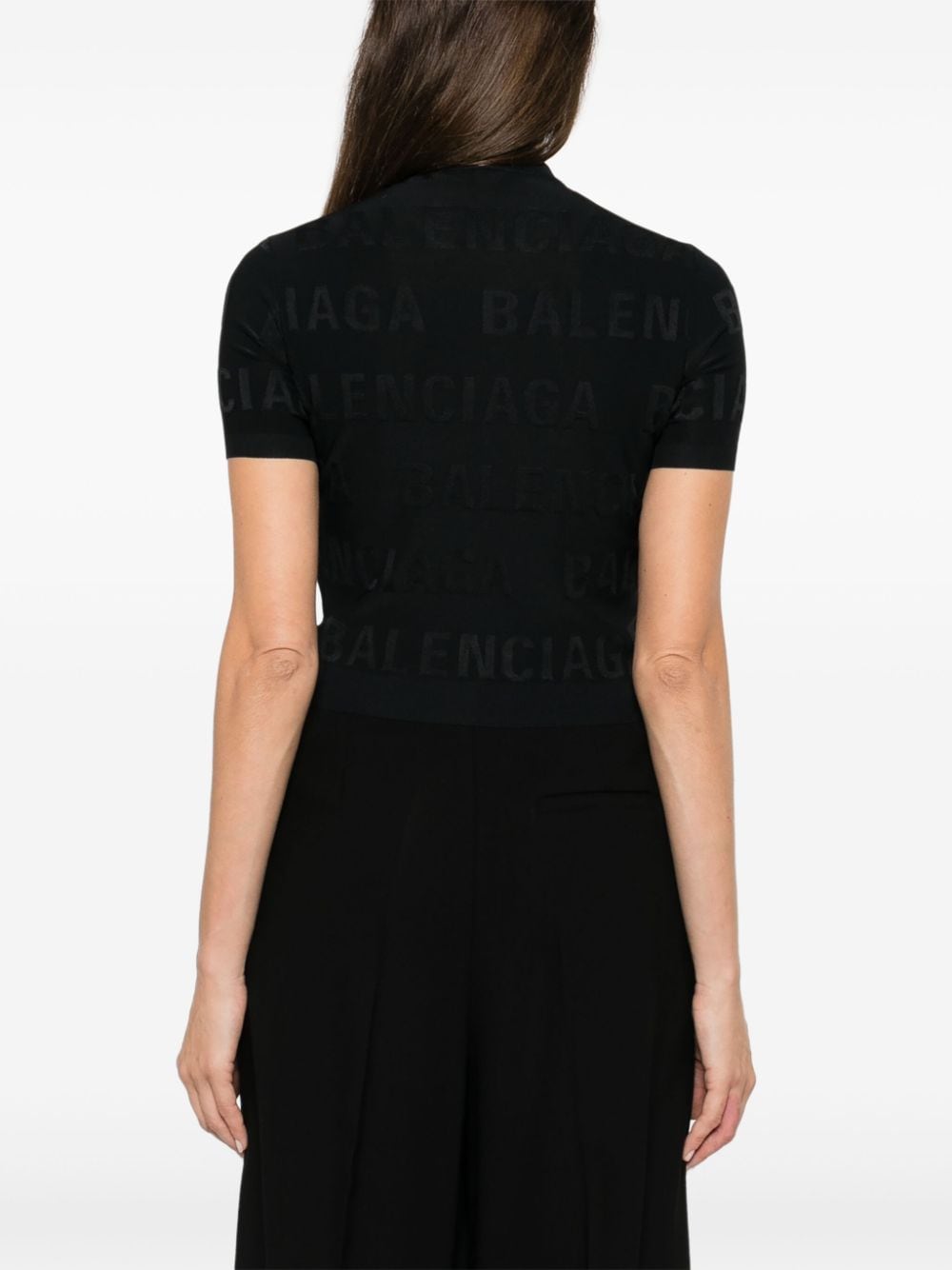 Balenciaga Jacquard Logo Cropped Top in Black