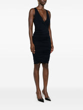 Saint Laurent Ruched V-Neck Sleeveless Mini Dress Blue