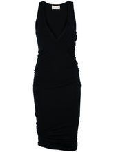 Saint Laurent Ruched V-Neck Sleeveless Mini Dress Blue