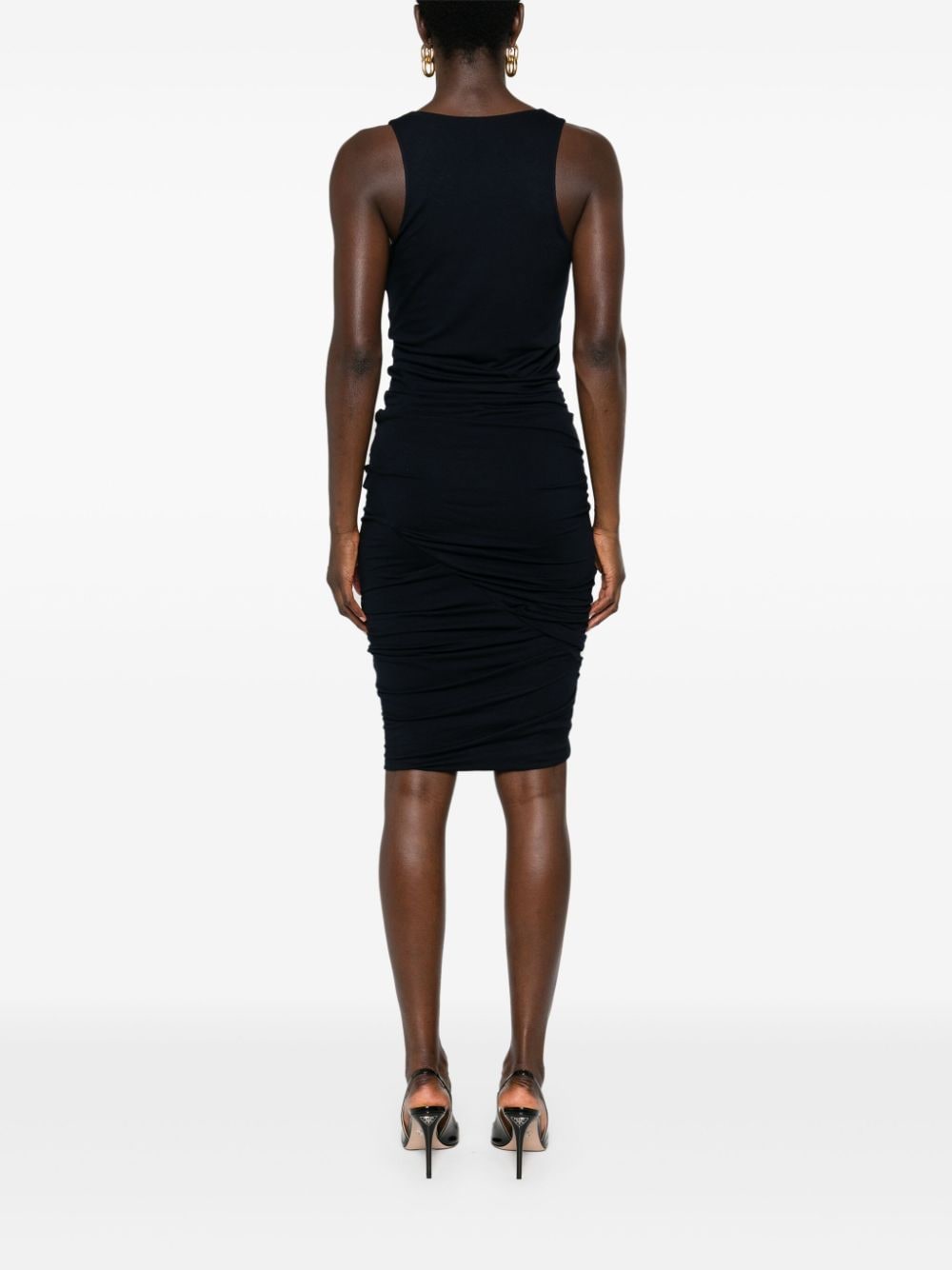 Saint Laurent Ruched V-Neck Sleeveless Mini Dress Blue