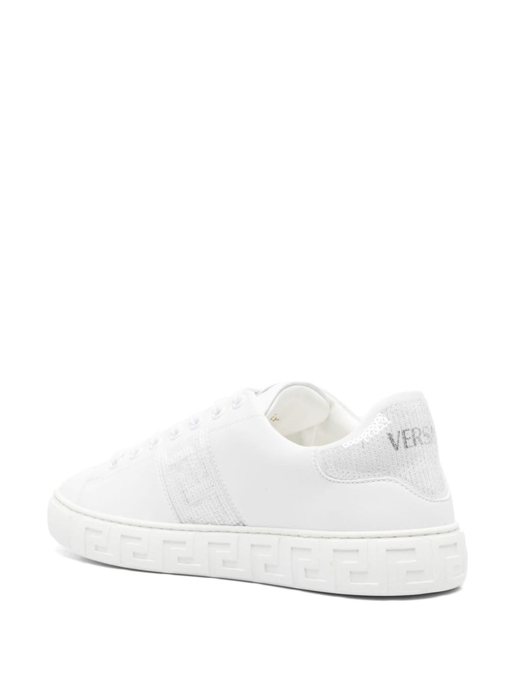 Versace Greca Embellished Faux Leather Sneakers White