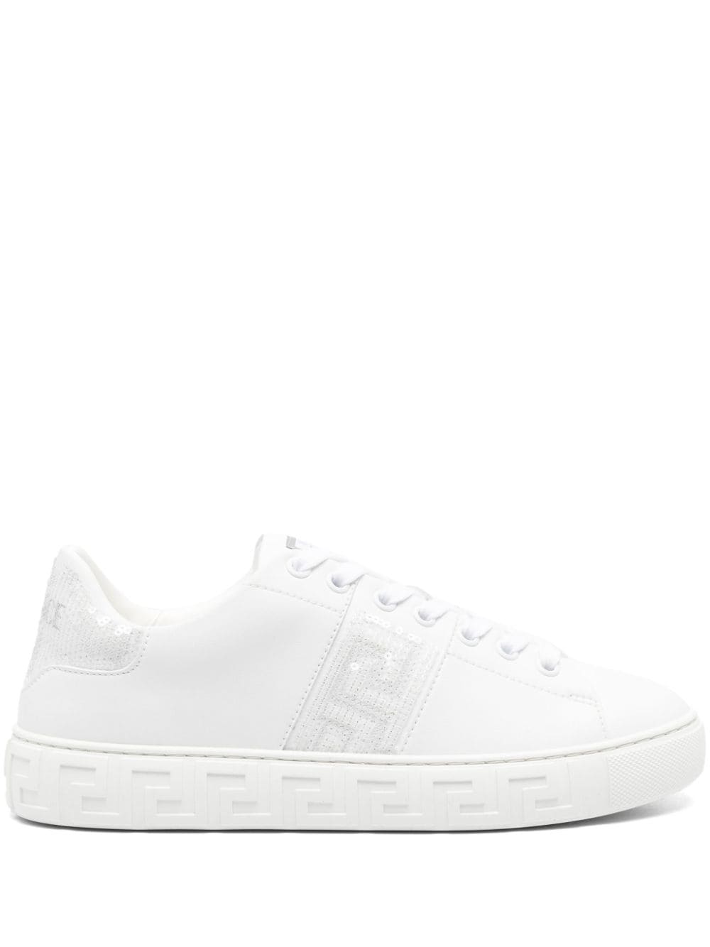 Versace Greca Embellished Faux Leather Sneakers White