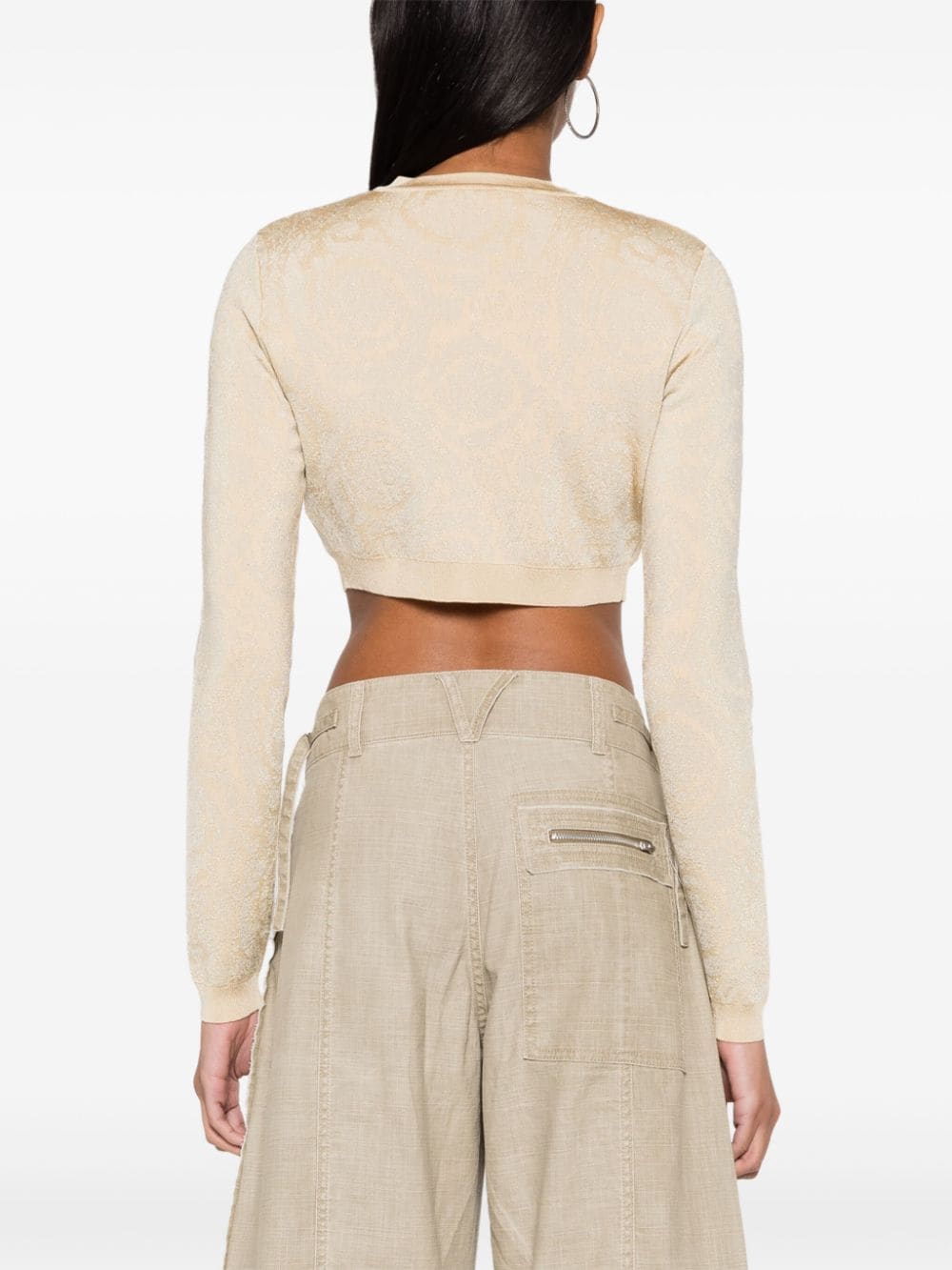 Versace Barocco Lurex Cropped Cardigan Beige