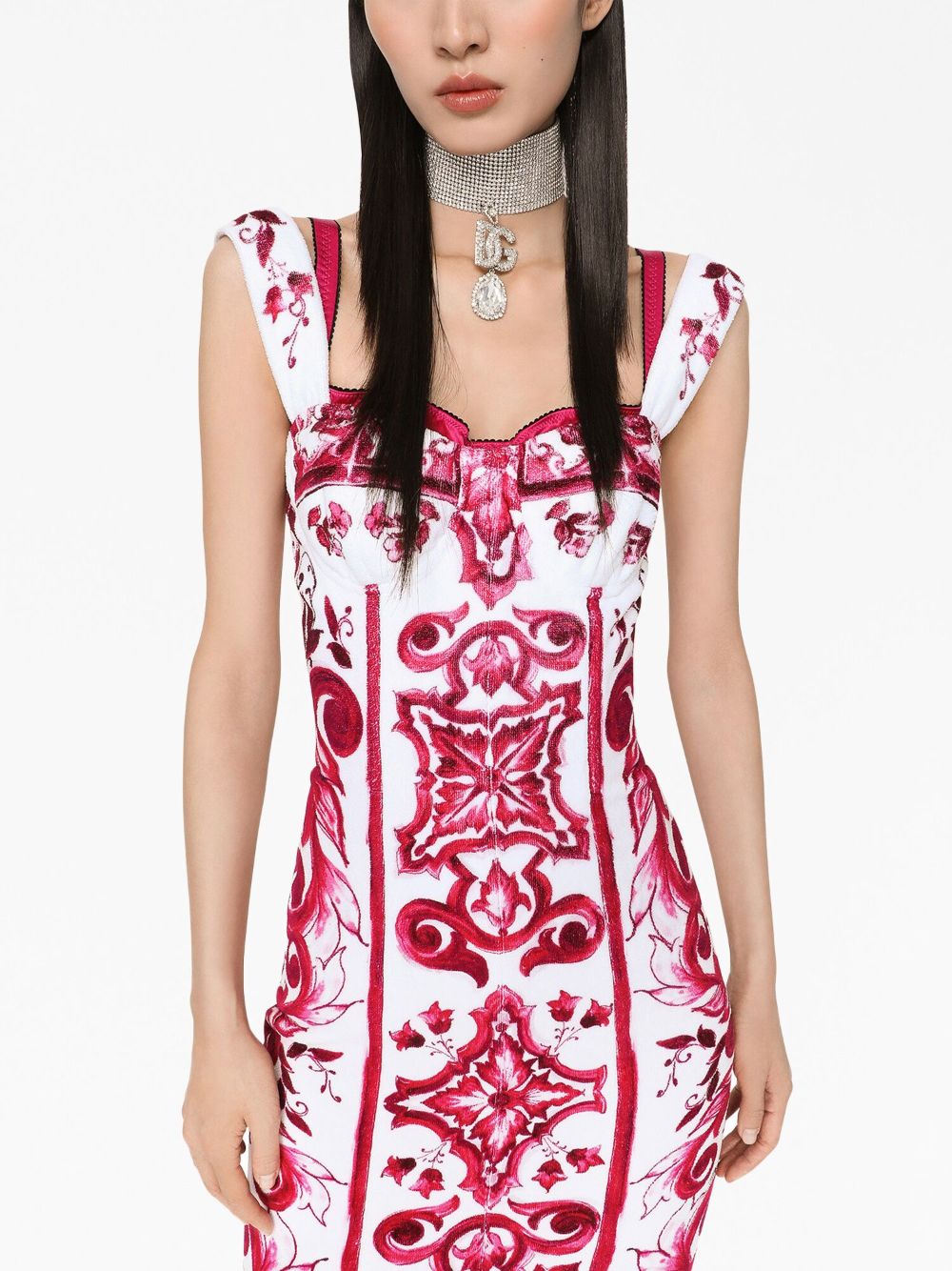 Dolce & Gabbana Maiolica Graphic-Print Seeveless Dress Fuchsia