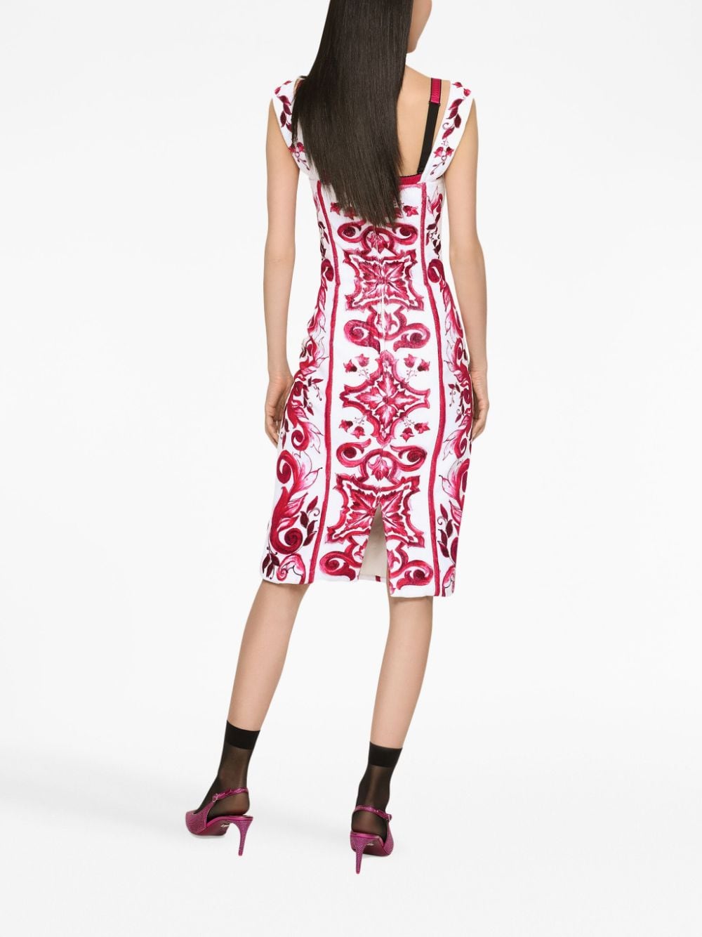 Dolce & Gabbana Maiolica Graphic-Print Seeveless Dress Fuchsia