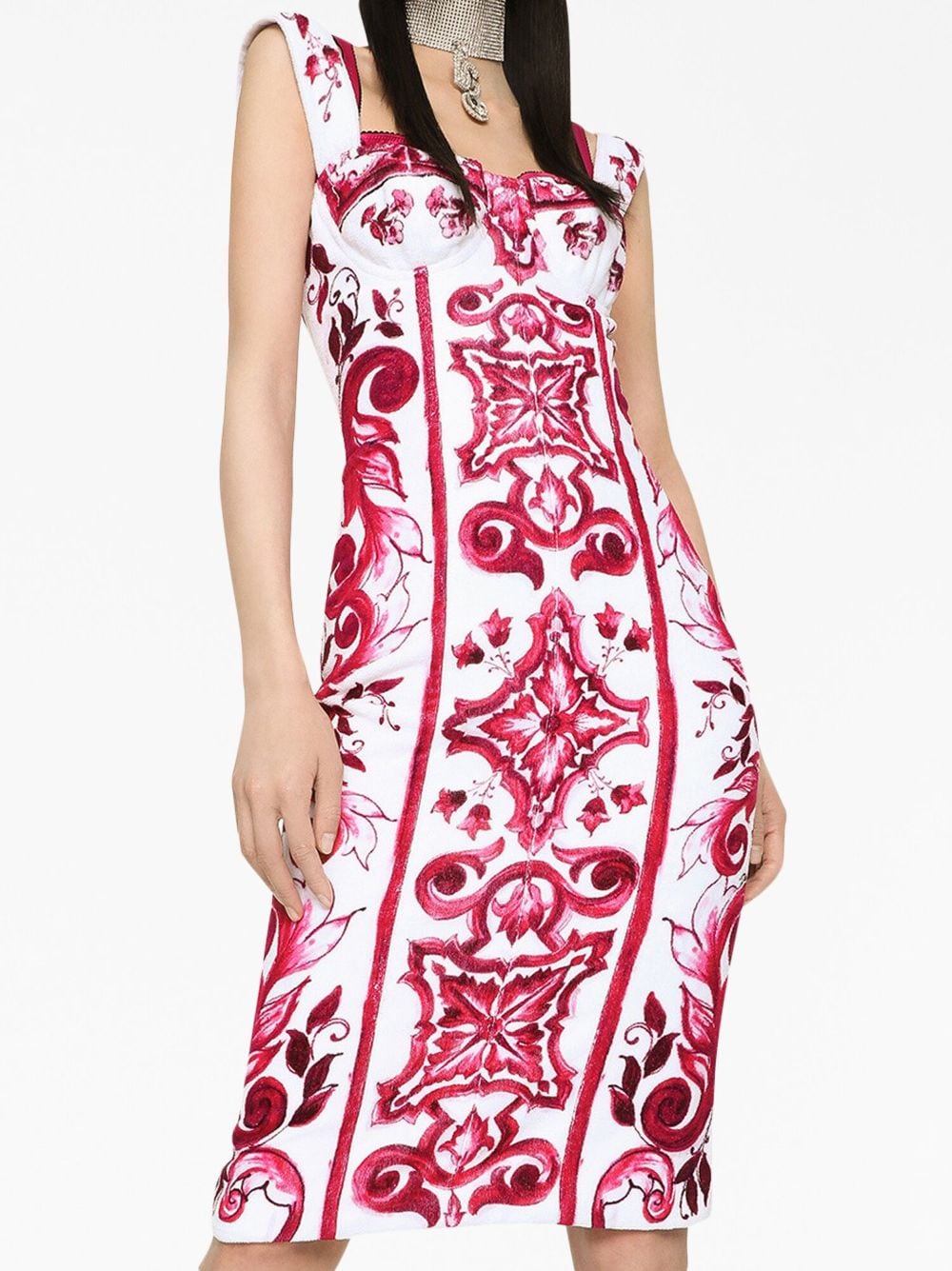 Dolce & Gabbana Maiolica Graphic-Print Seeveless Dress Fuchsia