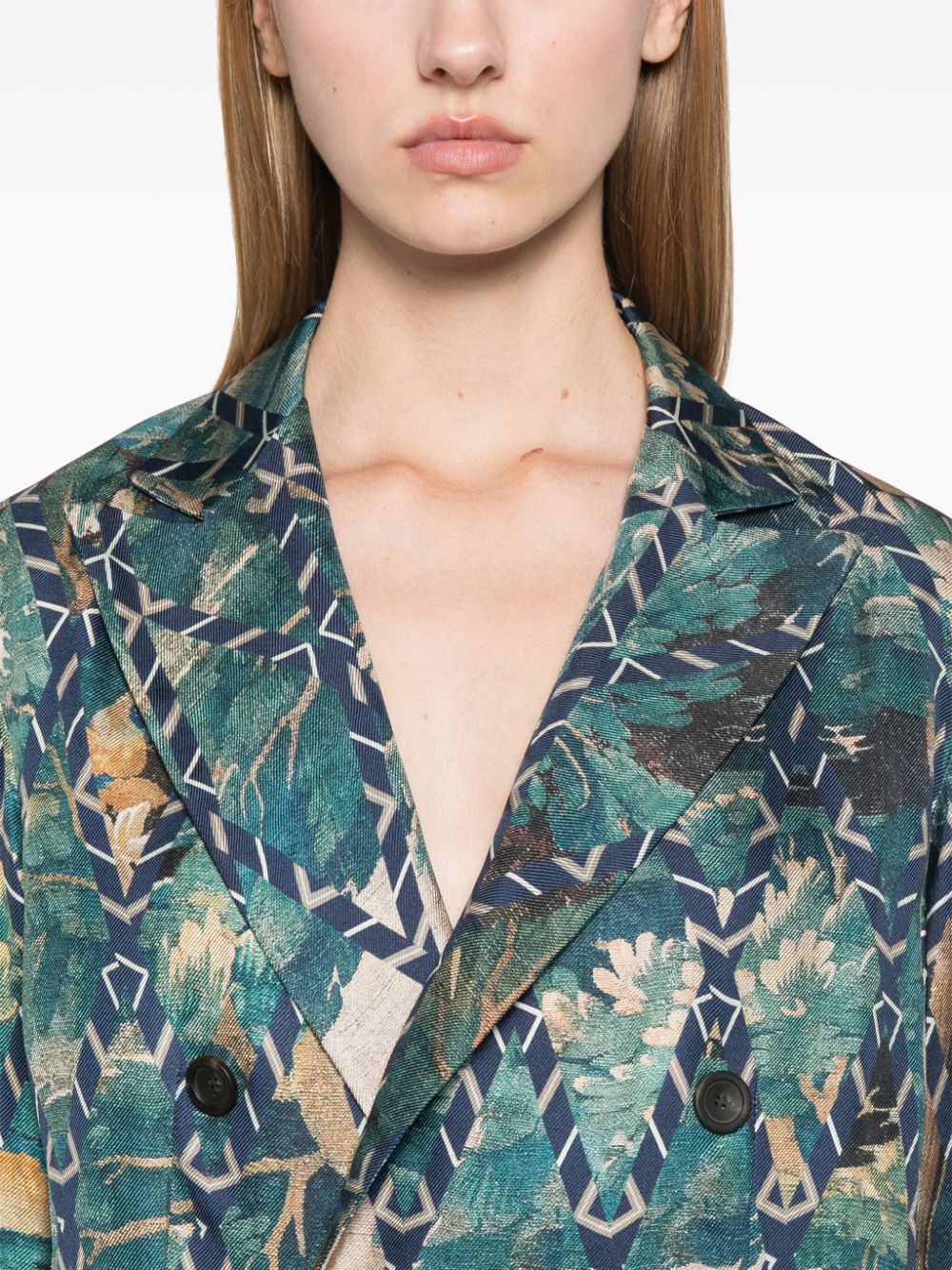 Pierre Louis Mascia Double-Breasted Printed Silk Jacket Beige