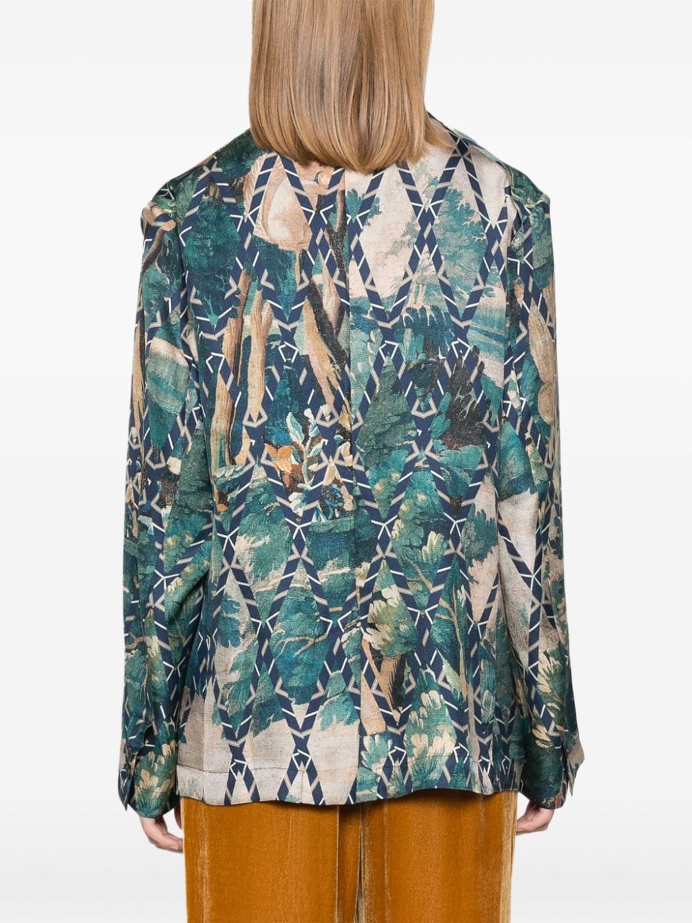 Pierre Louis Mascia Double-Breasted Printed Silk Jacket Beige