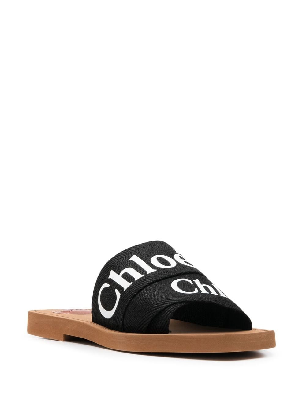 Chloé Woody Logo Flat Slides Black