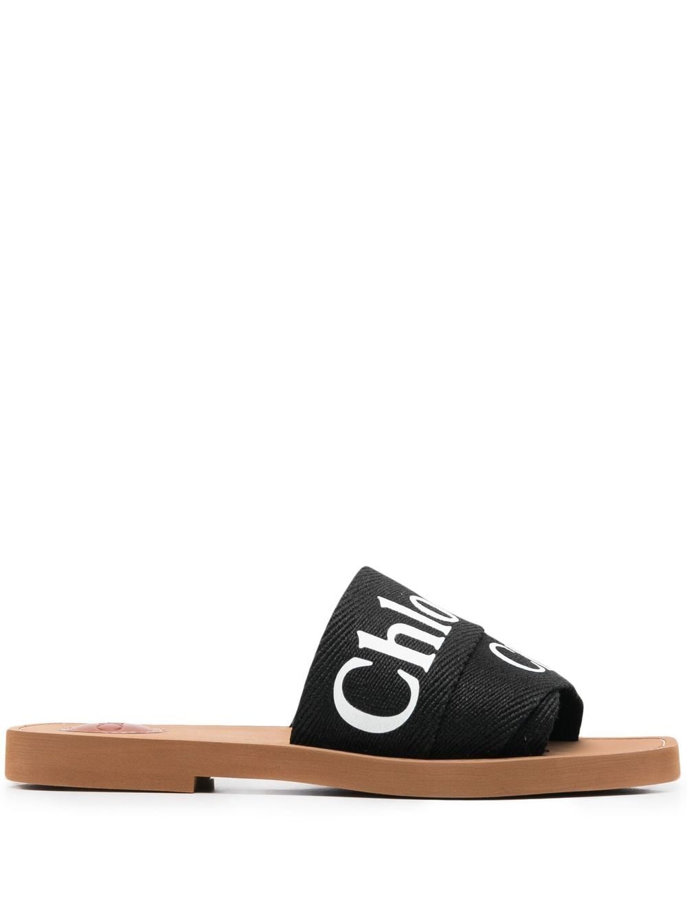 Chloé Woody Logo Flat Slides Black