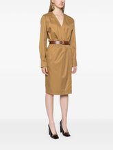 Saint Laurent Cotton Twill Midi Dress with Detachable Belt Camel