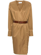 Saint Laurent Cotton Twill Midi Dress with Detachable Belt Camel