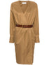 Saint Laurent Cotton Twill Midi Dress with Detachable Belt Camel