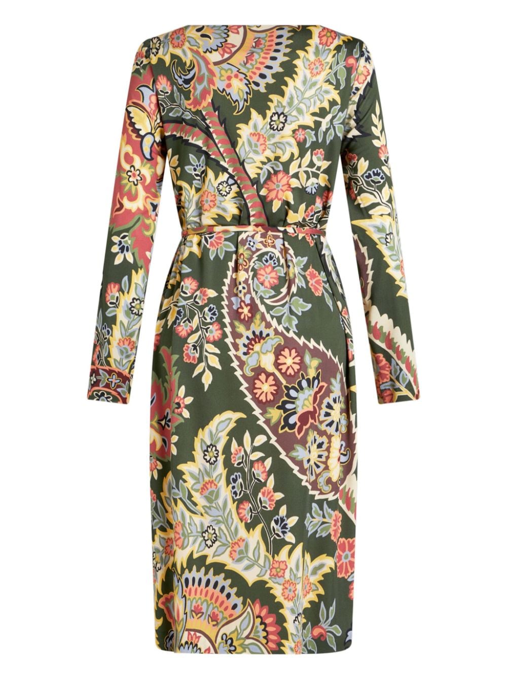 Etro Abstract Pattern Belted Midi Dress Green